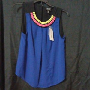 Nicole by Nicole Miller Blue Embellished Sleeveless Blouse